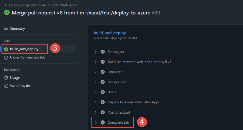 Github Actions job run.