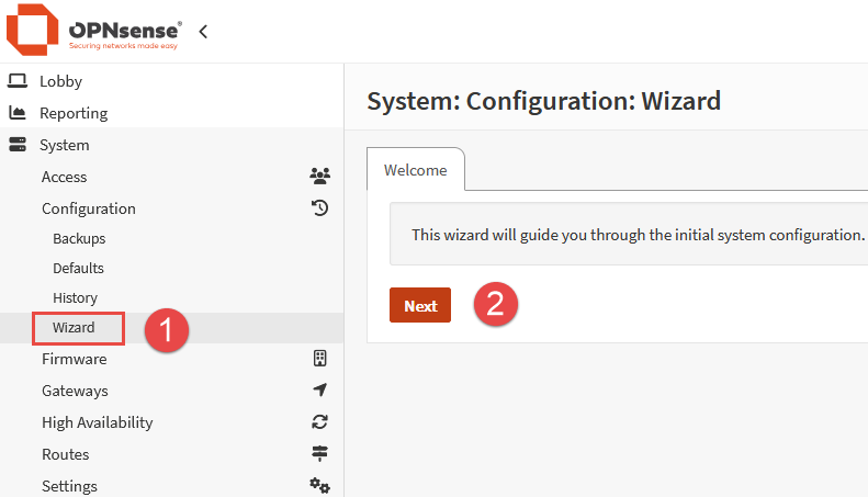Image of OPNsense wizard configuration process.