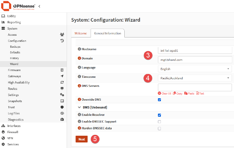 Image of OPNsense wizard configuration process.
