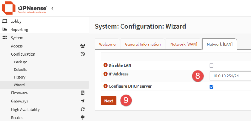 Image of OPNsense wizard configuration process.