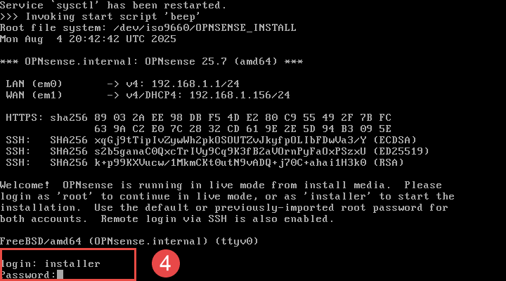 Image of OPNsense installation process.