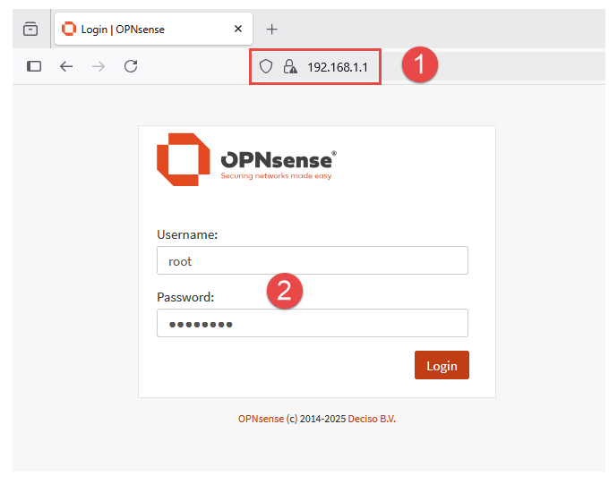 Image of OPNsense web interface login screen.