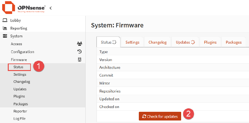 Image of OPNsense update process.