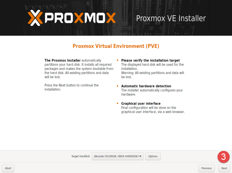 Image showing Proxmox installation steps.