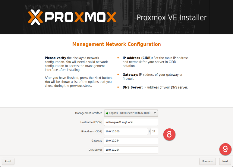 Image showing Proxmox installation steps.