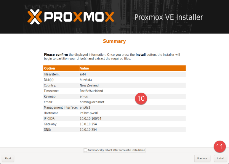 Image showing Proxmox installation steps.