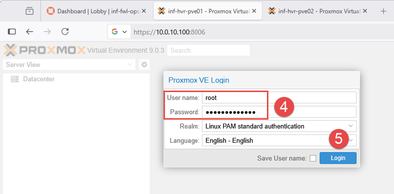 Image showing the Proxmox web interface login screen.