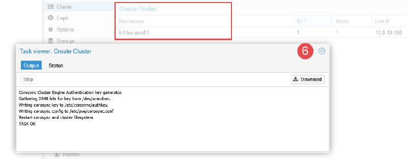 Image showing Proxmox cluster configuration steps.