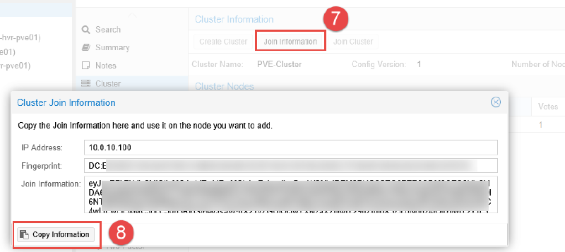 Image showing Proxmox cluster configuration steps.