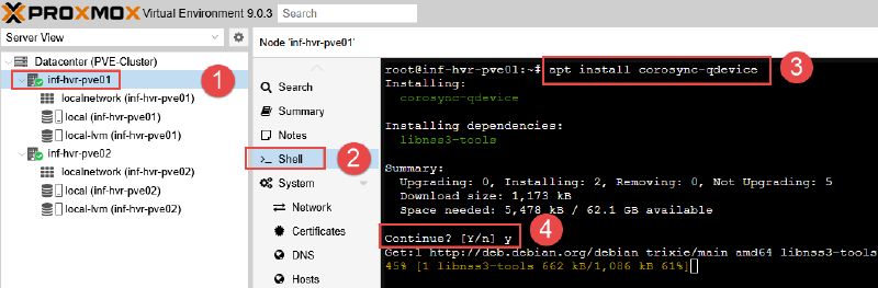 Image showing Proxmox configuration for corosync service used with Qdevice.