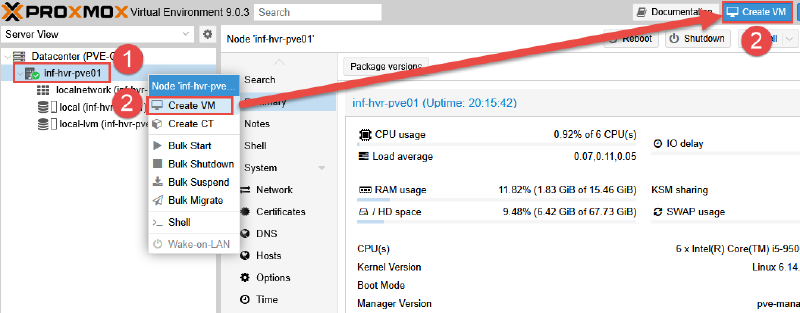 Image showing VM creation steps in Proxmox.