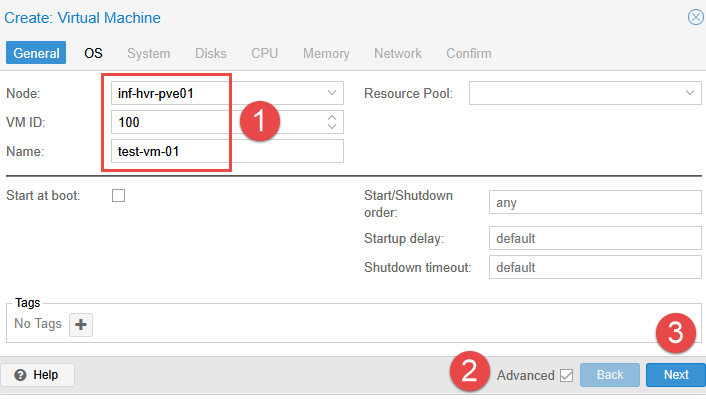 Image showing VM creation steps in Proxmox.
