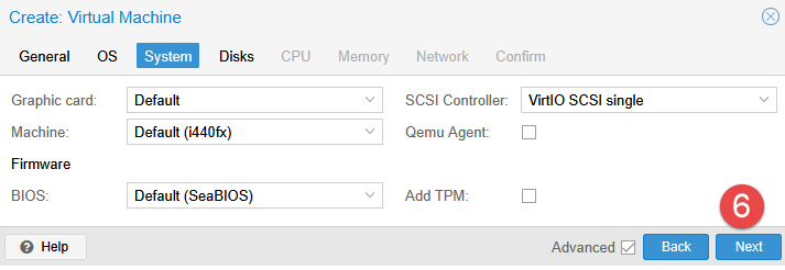 Image showing VM creation steps in Proxmox.