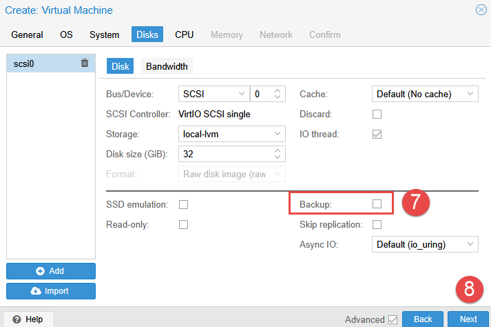 Image showing VM creation steps in Proxmox.