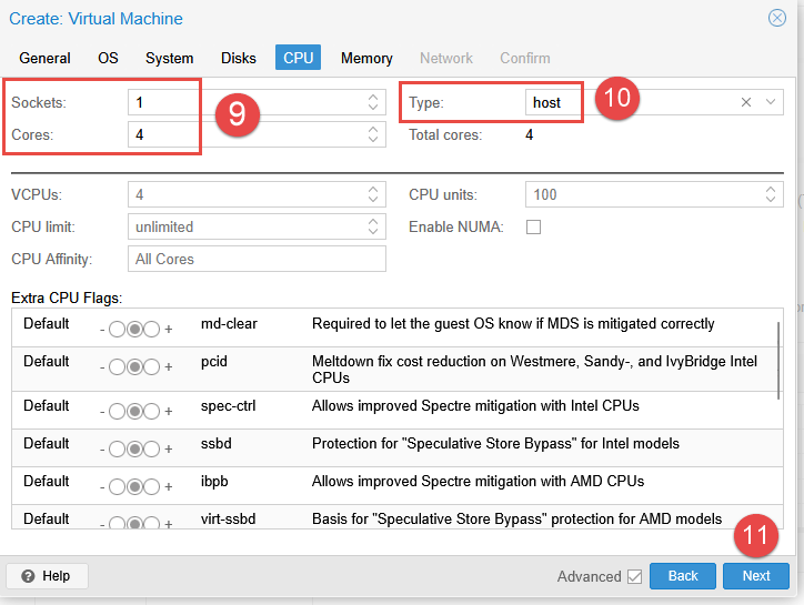 Image showing VM creation steps in Proxmox.
