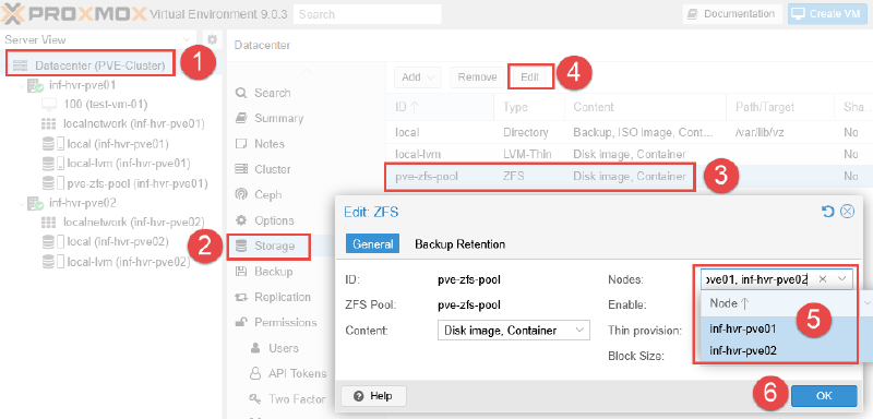 Image showing ZFS pool creation in Proxmox.