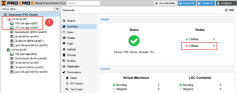 Image showing Proxmox VM failover testing process.