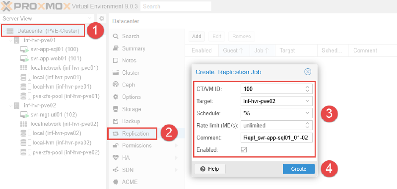 Image showing Proxmox replication configuration.