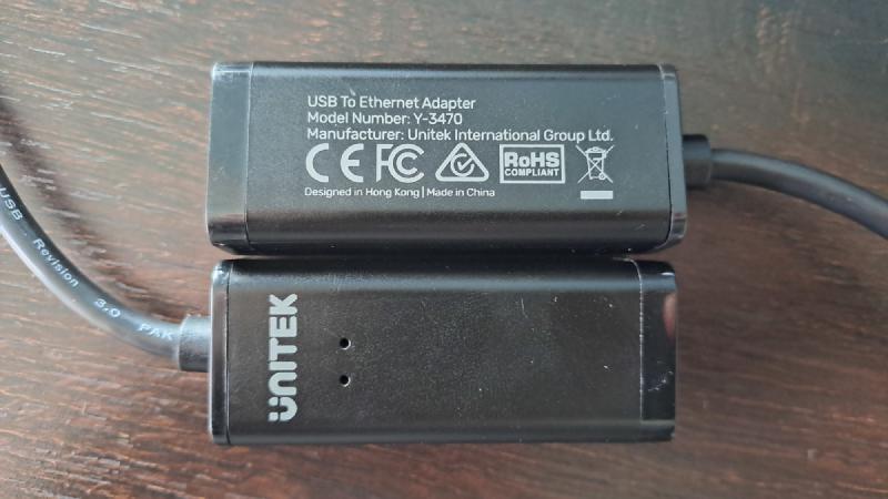 Photo of USB Ethernet adapter causing network issues.