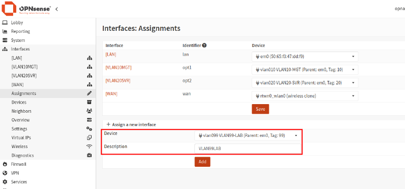 Screenshot of all assigned VLAN interfaces 