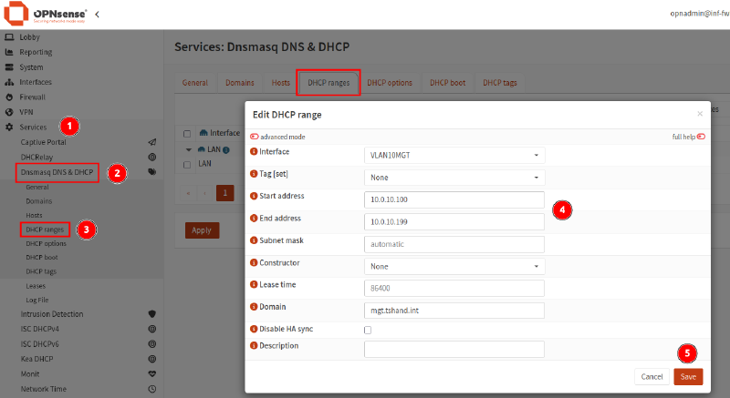 Adding a new DHCP range to VLAN.