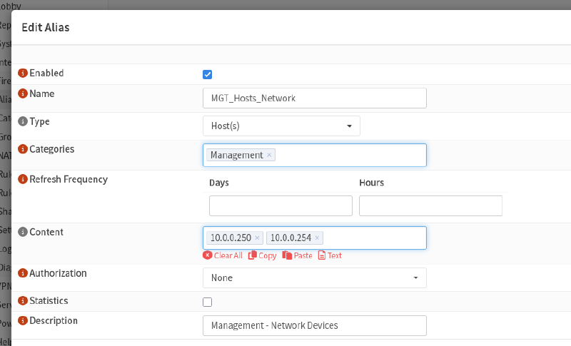 Screenshot of OPNsense aliases in the firewall section.