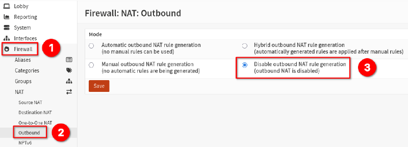 Image showing OPNsense outbound NAT settings.