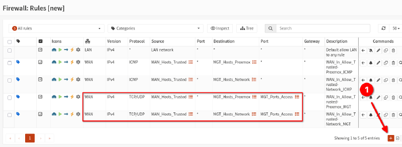 Image showing the firewall rules created to allow the connections