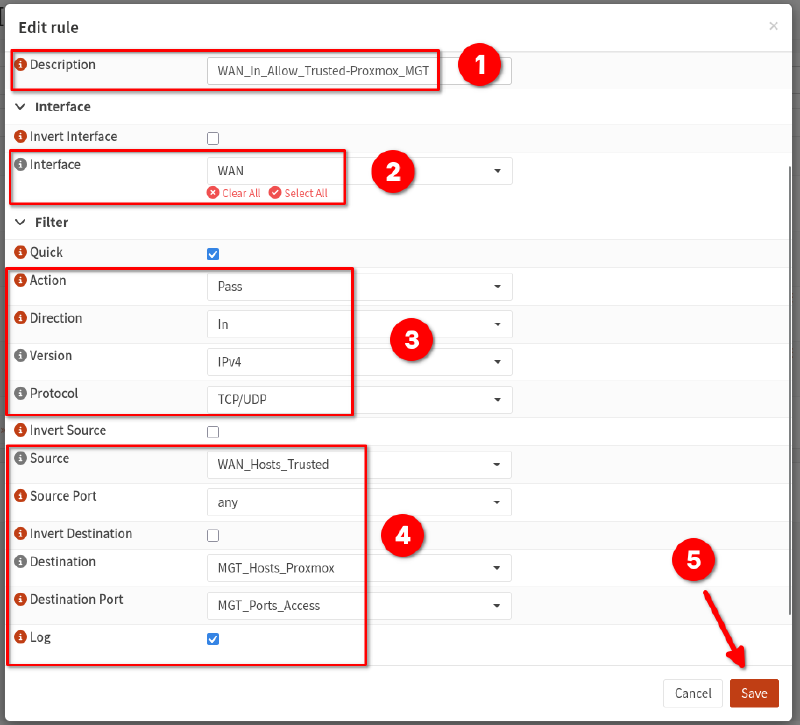 Image showing the firewall rules created to allow the connections