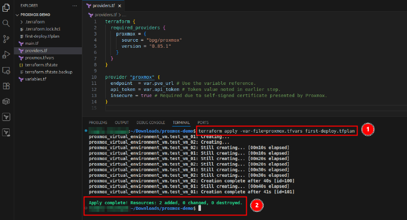Output from running the Terraform apply command.