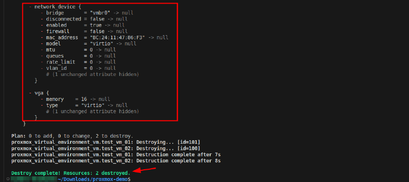 Output from running the Terraform destroy command.