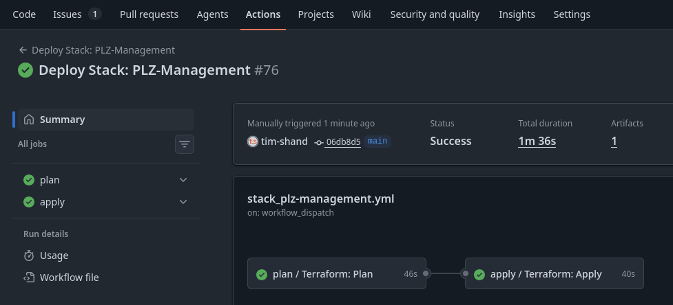 Screenshot showing deployment workflow to remediate drift.